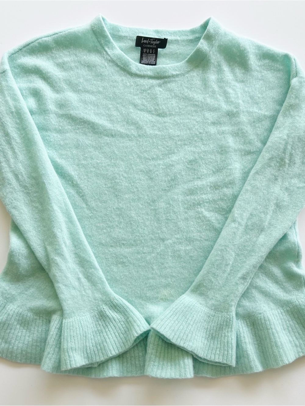 Lord & Taylor Mint Green Ruffle-Hem Crewneck Sweater